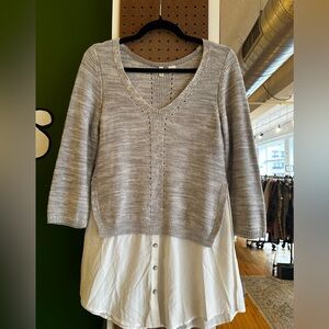 Anthropologie Gray Knit Sweater with White Button-Down Dress